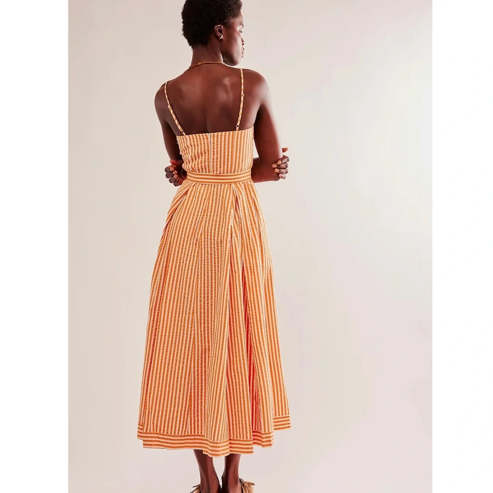 NWT Shona Joy “Hele Ruched Panelled Midi Dress - Coconut & Tangerine - Sz. 6 - Picture 3 of 7